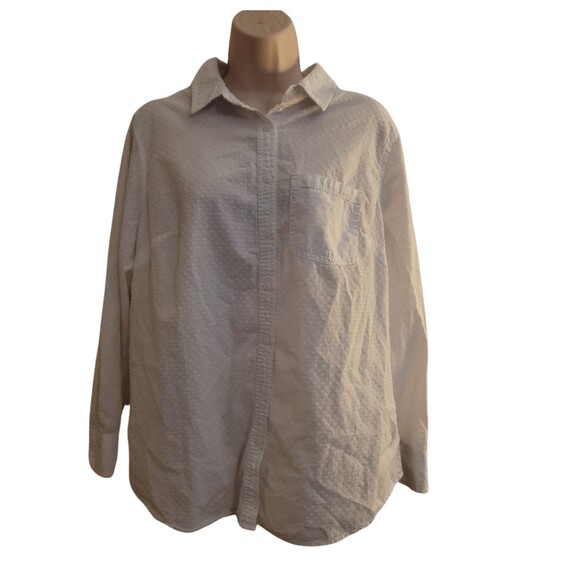 Ava + Viv White Button Up/Down Blouse Size 1X 100% Cotton - Picture 2 of 2